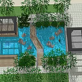 Serene Garden Landscape Design With Pool Stones Green Plants And Wooden Pavilion