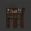 Modern Wooden Dining Table Set With Four Chairs And Tableware Decorations