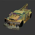 Old Yellow Tow Truck With Shark Tooth Decoration And Number 22