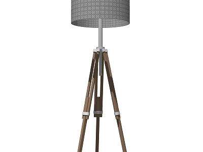 Modern Floor Lamp With Wooden Tripod Base And Gray Fabric Shade 3d model