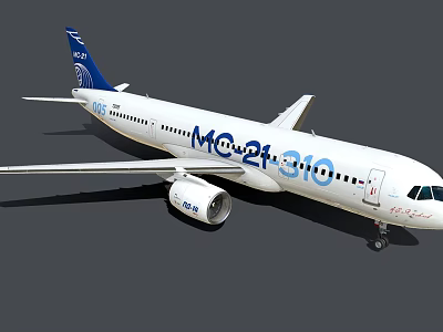 MC-21-300 Commercial Aircraft With White Body And Blue UAC Tail 3d model