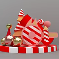 Festive Christmas Decorations With Candy Cane Tree Ornaments And Striped Base 3d model