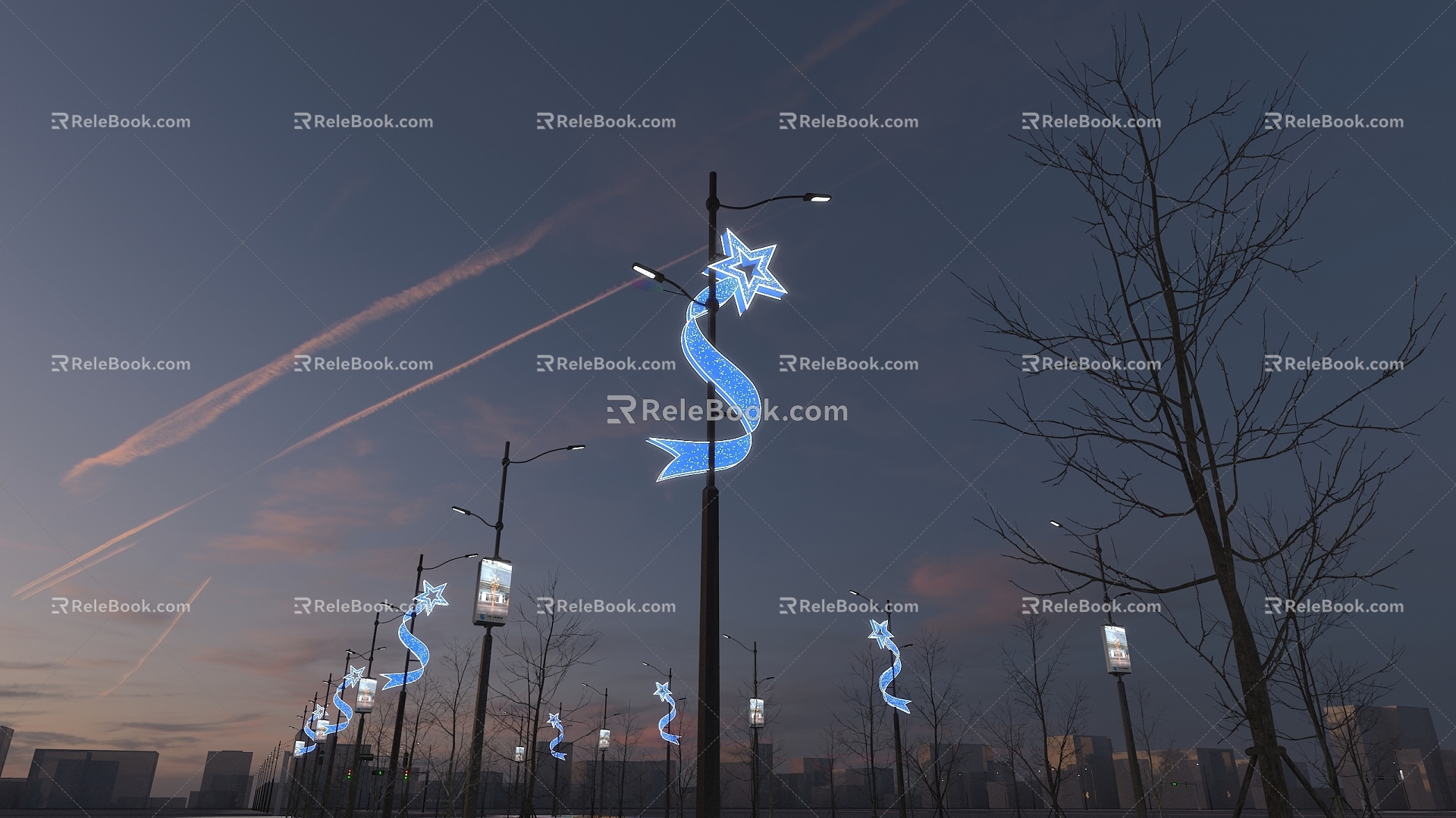 Urban road lighting, street lamp lighting, creative lighting 3d model