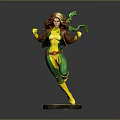 Superhero Figurine With Brown Hair Yellow Green Bodysuit Green Headband Yellow Base Running Pose