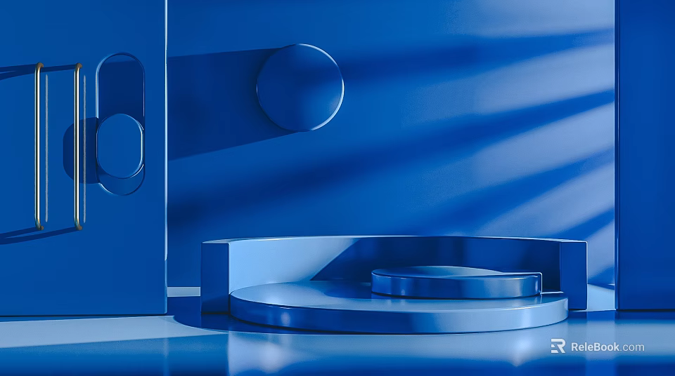 Blue Geometric Background Wall With 3D Shapes Light Shadow And Display Stand 3d model