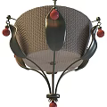 Tech Exhibition Hall Modern Lighting Installation With Woven Structure And Red Decorative Beads