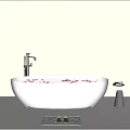Green Glass Oval Bathtub With Flower Petals Faucet Side Table And Slippers