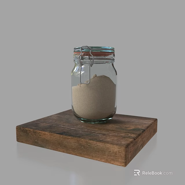 Glass Jar Containing Sand For Sculpture Carving On Wooden Base 3d model 