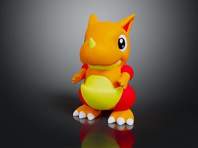 Orange Cartoon Dinosaur Toy Figure With Yellow Belly Red Body White Claws On Black Background 3d model