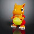 Orange Cartoon Dinosaur Toy Figure With Yellow Belly Red Body White Claws On Black Background