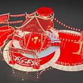 Red Chinese Art Installation With Pavilion Lanterns Happy New Year Decorations Circular Platform And Steps
