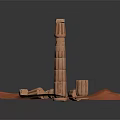 Wooden Pillar With Fallen Parts On Circular Red Base Dark Background