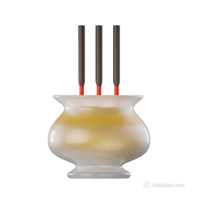 Decorative Ornament Set With White Container Yellow Liquid Black Sticks And Red Base 3d model 
