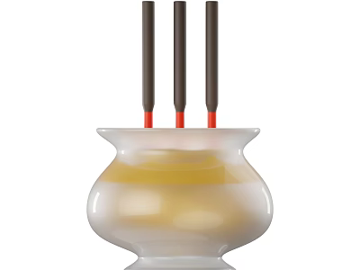 Decorative Ornament Set With White Container Yellow Liquid Black Sticks And Red Base 3d model