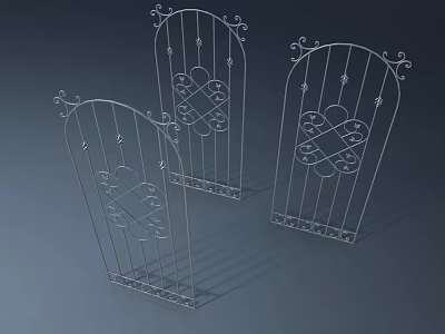 Three Decorative Metal Swing Doors With Intricate Ornate Scrollwork Patterns 3d model