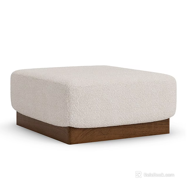 Plush Light Beige Sofa Stool With Soft Cushion And Walnut Wooden Base 3d model 