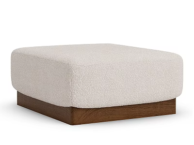 Plush Light Beige Sofa Stool With Soft Cushion And Walnut Wooden Base 3d model