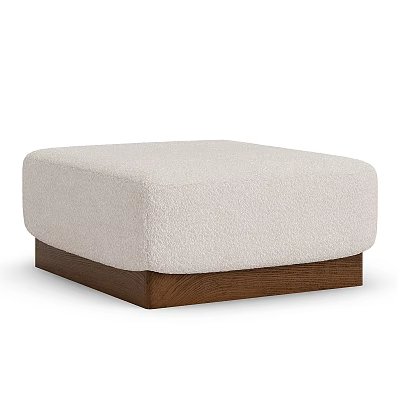 Plush Light Beige Sofa Stool With Soft Cushion And Walnut Wooden Base 3d model