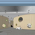 Kindergarten Interior With Cloud Pendant Lights Colorful Walls And Giraffe Decoration