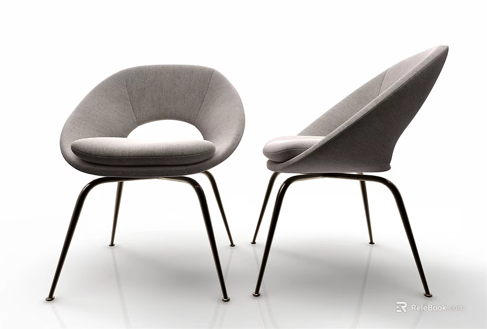 Modern Gray Fabric Lounge Chair With Black Metal Legs And Streamlined Design 3d model 