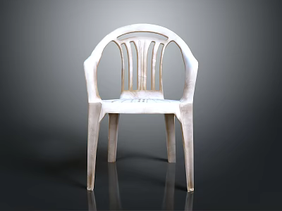 White Plastic Chair With Armrests And Slat Back Design For Modern Spaces 3d model