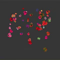 Red Blooming Flower Petals Scattered On Black Background With Floating Reflections 3d model