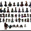 Colorful Characters and Creatures Figurines with Diverse Designs and Various Costumes Displayed in Rows