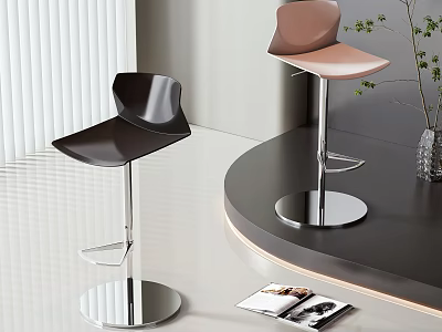 Modern Black And Pink Bar Stools With Metal Base In Contemporary Interior With Bar Counter 3d model