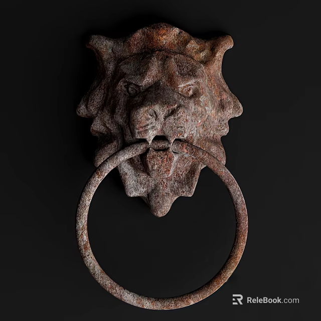 Vintage Lion Head Door Knocker With Rustic Metal Finish For Home Entry 3d model 