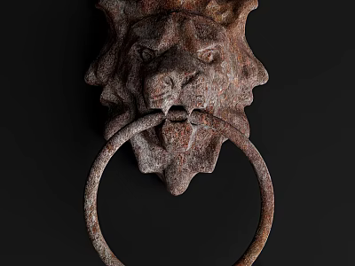 Vintage Lion Head Door Knocker With Rustic Metal Finish For Home Entry 3d model