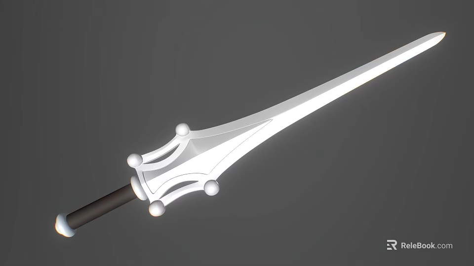 Fantasy Sword With Silver Slender Blade Dark Hilt And Decorative Spherical Ornaments In Elegant Design 3d model 
