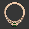 Rose Gold Ring Featuring Green Gemstone and Small Diamonds with Intricate Patterns 3d model