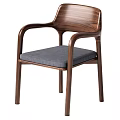 Modern Walnut Wood Dining Chair With Armrest And Gray Cushioned Seat Design