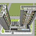 Modern High Rise Residential Building With Green Vertical Gardens And Community Plaza