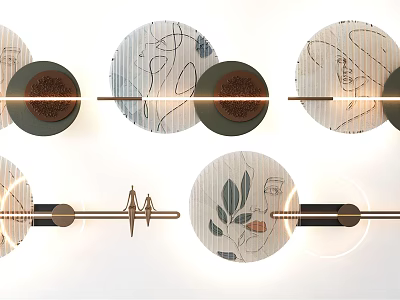 Modern Circular Wall Decor with Transparent Panels and Hand Painted Leaf Motifs on Metal Brackets 3d model