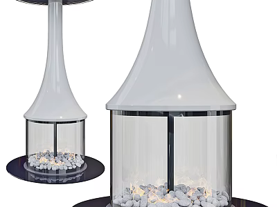 Modern White Fireplace Design With Glass Enclosure White Stones And Black Base 3d model