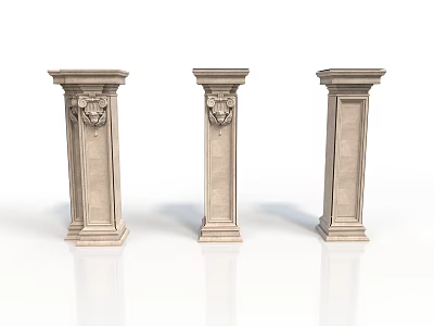 Three Classical Stone Columns With Ornate Carved Decorative Architectural Details 3d model