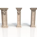Three Classical Stone Columns With Ornate Carved Decorative Architectural Details