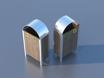 Wooden And Metal Dual Recycling Bins With Silver Lids For Household Use 3d model