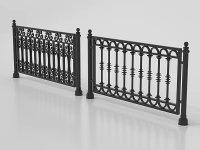 Decorative Wrought Iron Railings With Intricate Patterns And Black Metal Finish 3d model