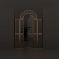 Open Arched Glass Door With Golden Frame And Green Plant For Modern Interior Design