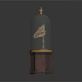 Decorative Wooden Display Stand with Glass Dome Enclosing Animal Skull and Ornate Base Design