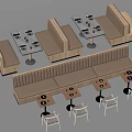 Modern Banquette Sofas Restaurant Seating Layout With Tables And Chairs Interior 3d model