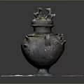 Ancient Bronze Sculpture Vessel Featuring Carved Patterns And Lid Animal Figures