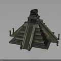 Ancient Pyramid Architecture With Stepped Design Temple Top Green Brown Stone And Side Columns