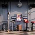 Stylish Audio Room Interior Featuring Headphones Wall Speakers Disco Ball And Bar Stools