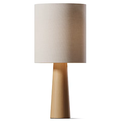 Minimalist Table Lamp Featuring Natural Wooden Base And Beige Linen Shade For Home Decor 3d model
