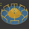 Circular Architectural Structure With Blue Base Yellow Center And Orange Railings