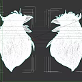 Flying Animal Head Art Models with Feather Texture in Gray and Dark Brown Colors