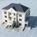 European Style Detached Villa With Cream Colored Exterior And Balconies Under Blue Sky